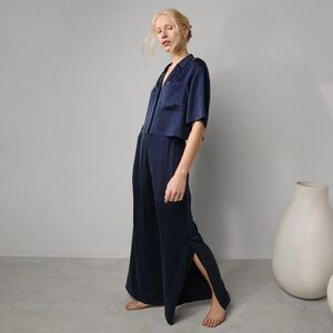 Lunya Washable Silk High Rise pajama Set Deep blue size L